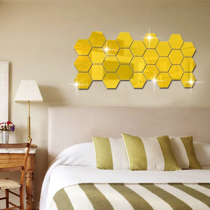 12Pcs Mirror Wall Sticker Hexagon Decal Home Decor DIY Self-adhesive Mirror Stickers Wall Accessories Bedroom Decoration